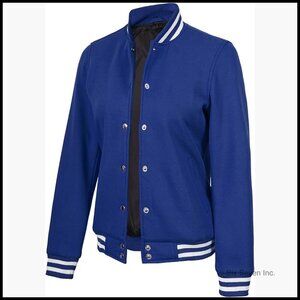 Fleece Varsity Bomber Jacket with Button Closure and Pockets